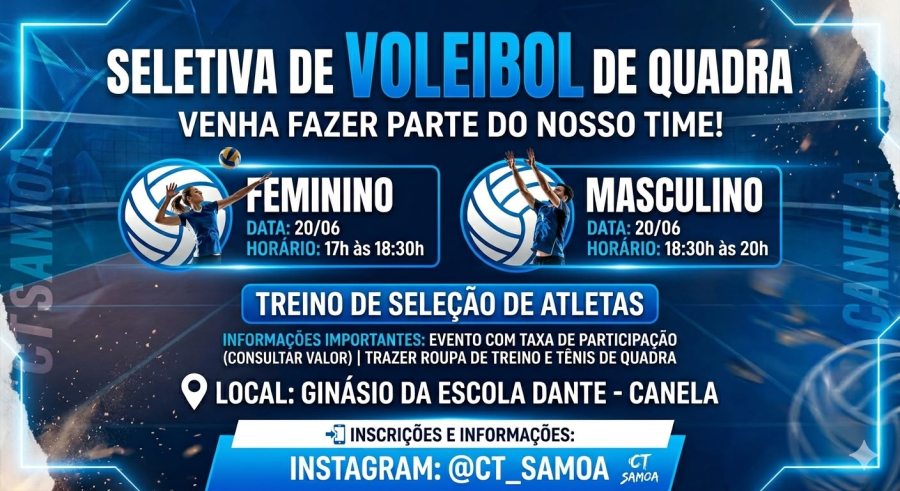 CT Samoa realiza seletiva para formação de equipes de voleibol de quadra em Canela
